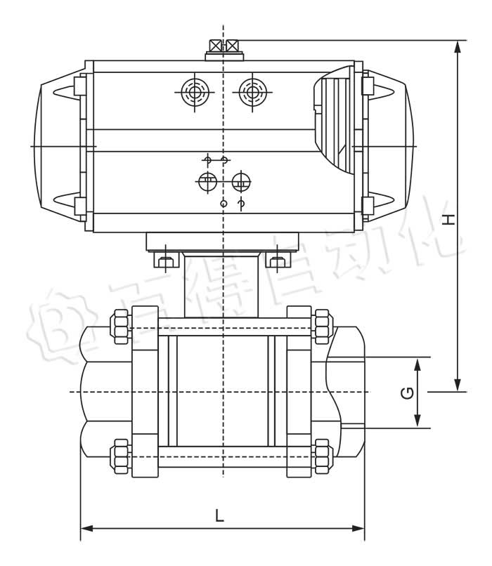 氣動(dòng)三片式球閥外形尺寸圖